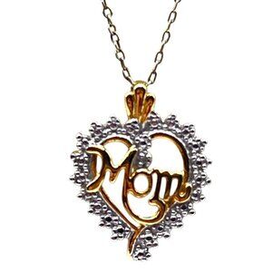 JCM Gold Layered Sterling Silver Diamond Accent Mom Heart Pendant Necklace 20 in
